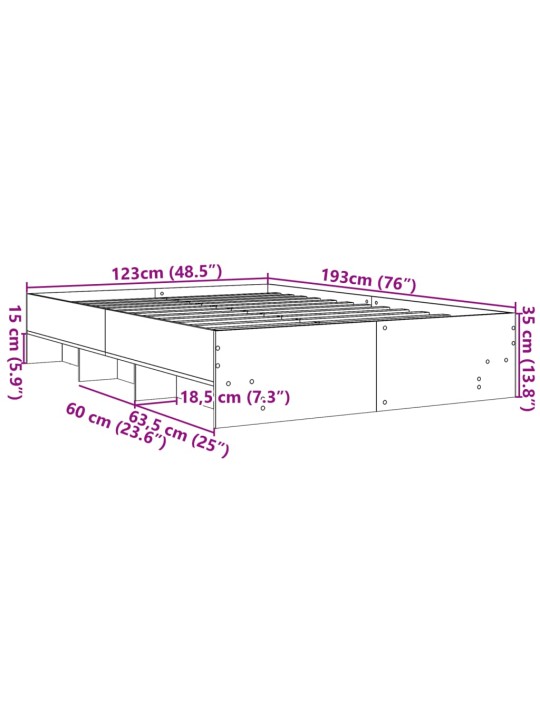 Voodiraam, hall sonoma tamm, 120 x 190 cm, tehispuit