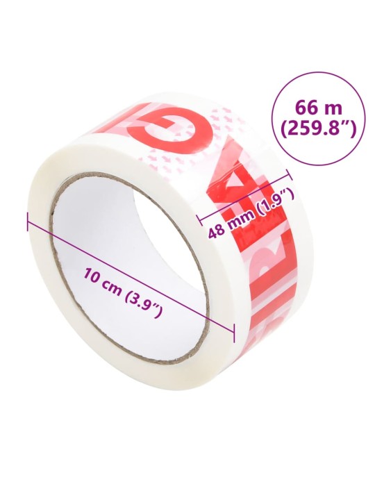 Pakketeip tekstiga fragile 12 tk, valge, 48 mm x 66 m