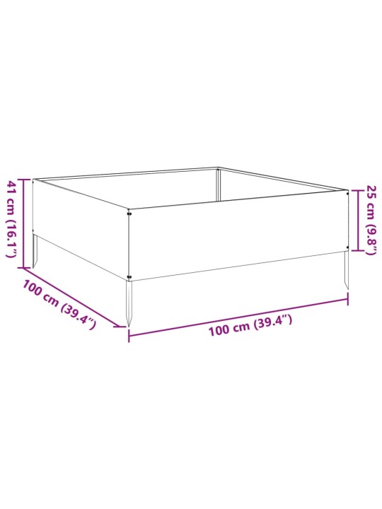 Kõrgendatud aia taimelava oliiviroheline 100x100x25 cm teras