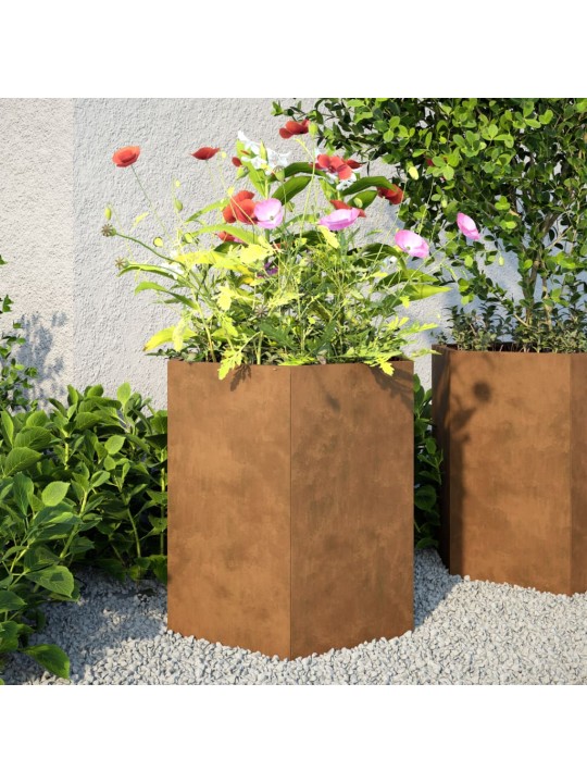 Kuusnurkne aia taimekast, 46x40x45 cm, corten teras