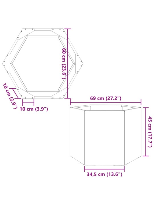 Kuusnurkne aia taimekast, must, 69x60x45 cm, teras