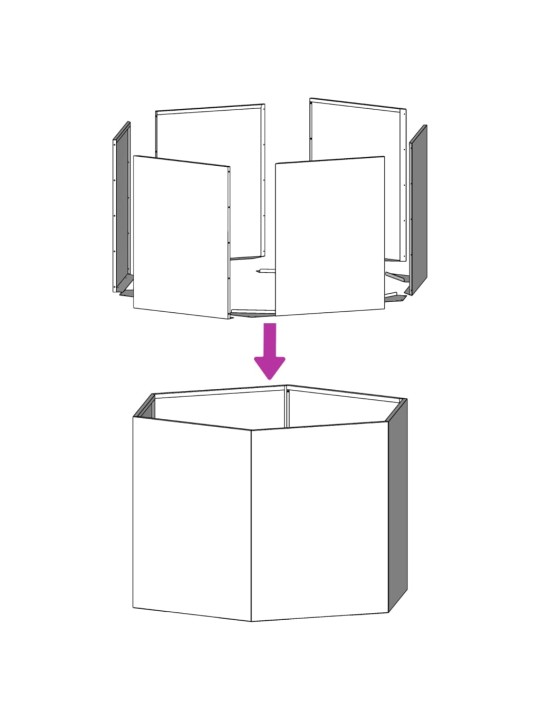 Kuusnurkne aia taimekast, 104x90x45 cm, tsingitud teras