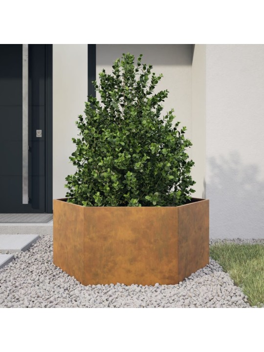 Kuusnurkne aia taimekast, 104x90x45 cm, corten teras