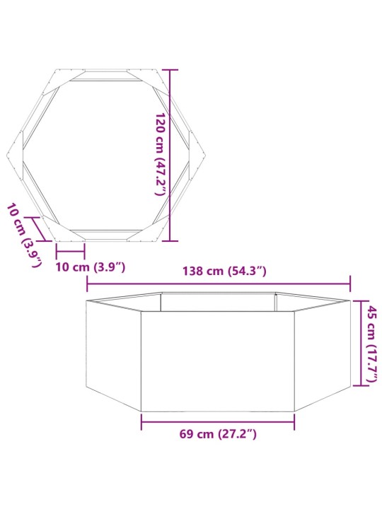 Kuusnurkne aia taimekast, must, 138 x 120 x 45 cm, teras