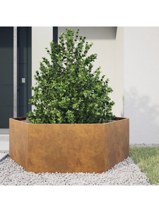 Kuusnurkne aia taimekast, 138 x 120 x 45 cm, corten teras