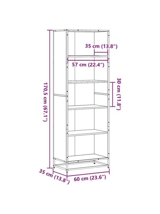 RAAMATUALUS, HALL SONOMA TAMM, 60X35X170,5 CM, TEHISPUIT