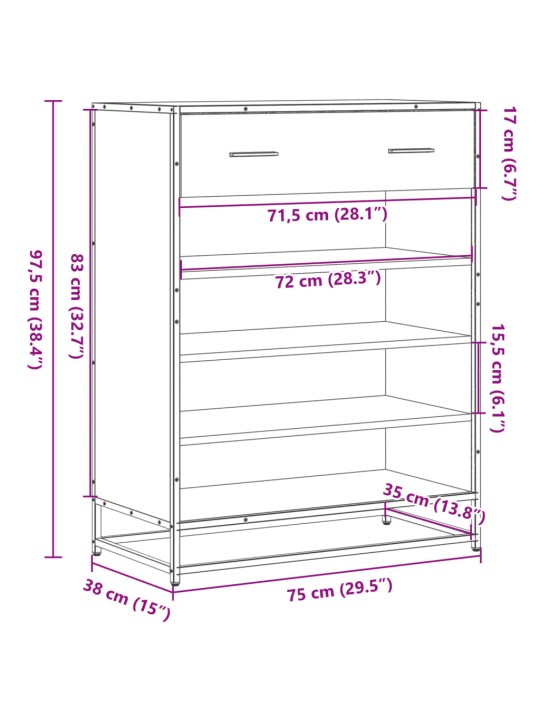 JALATSIKAPP, SUITSUTATUD TAMM, 75X38X97,5 CM, TEHISPUIT