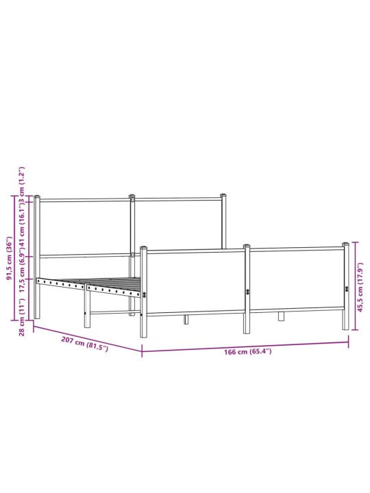 Metallist voodiraam ilma madratsita suitsutatud tamm 160x200 cm