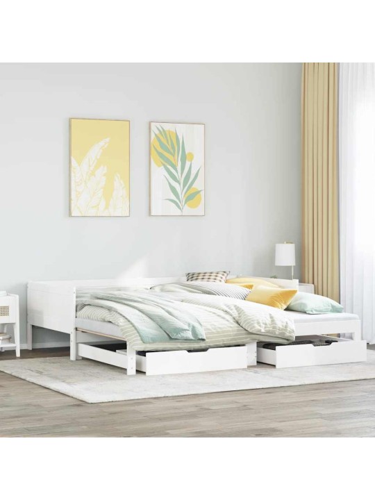 Diivanvoodi väljatõmmatava osaga, madratsita, valge, 90x190 cm