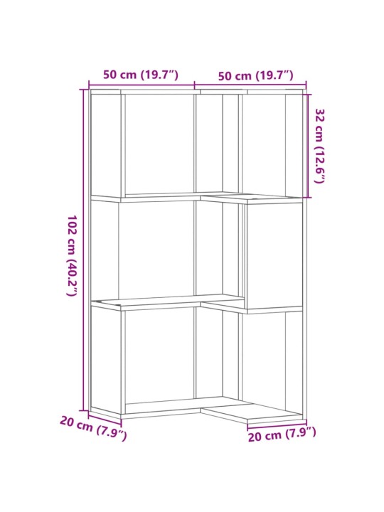 3-KORRUSELINE RAAMATURIIUL MUST 50X50X102 CM TEHISPUIT