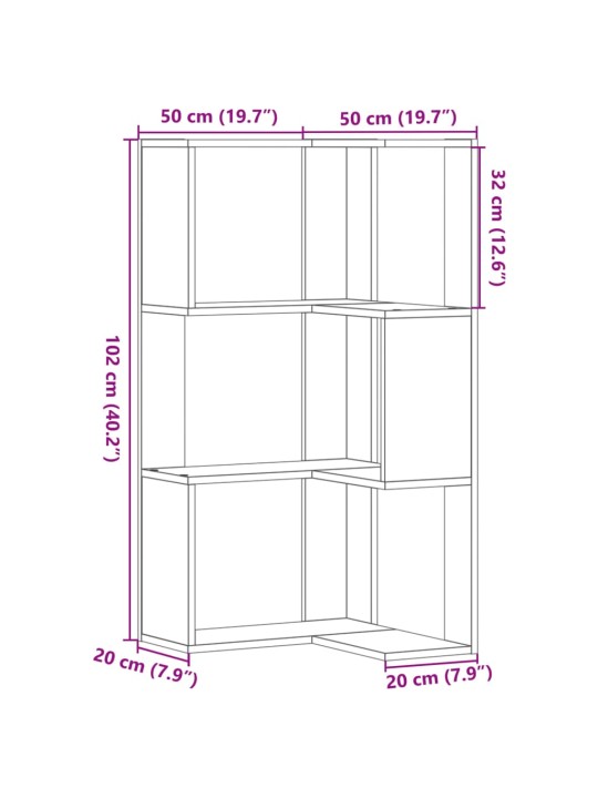 3-KORRUSELINE RAAMATURIIUL PRUUN TAMM 50X50X102 CM TEHISPUIT