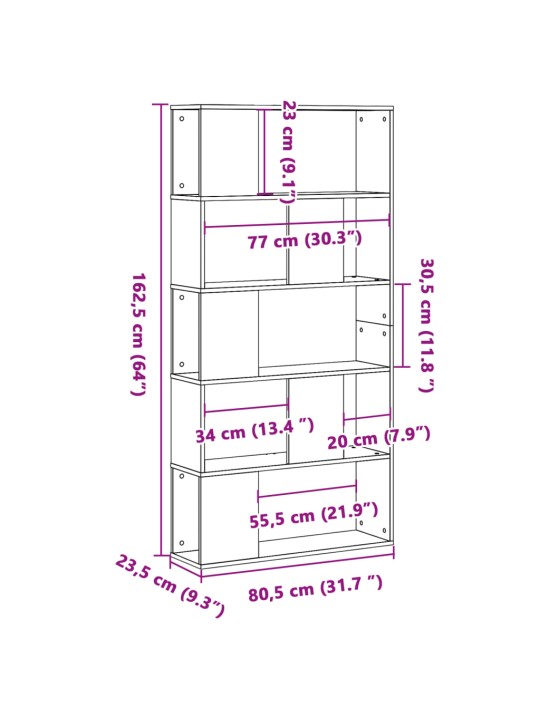 Raamaturiiul 5 korrust, hall sonoma, 100x33x180,5 cm, tehispuit