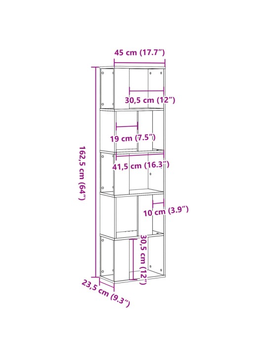 Raamaturiiul 5 korrust, hall sonoma, 45x23,5x162,5 cm tehispuit