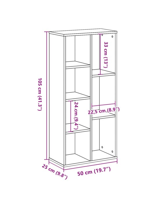 Raamatualus, hall sonoma tamm, 50x25x105 cm, tehispuit