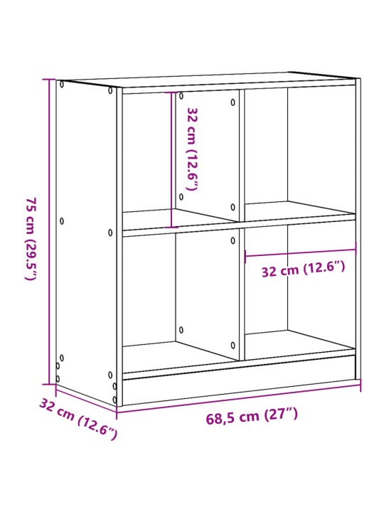 Raamaturiiul, hall sonoma tamm, 68,5x32x75 cm, tehispuit