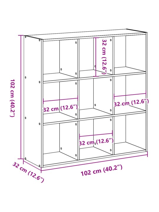 Raamatualus, suitsutatud tamm, 102x32x102 cm, tehispuit