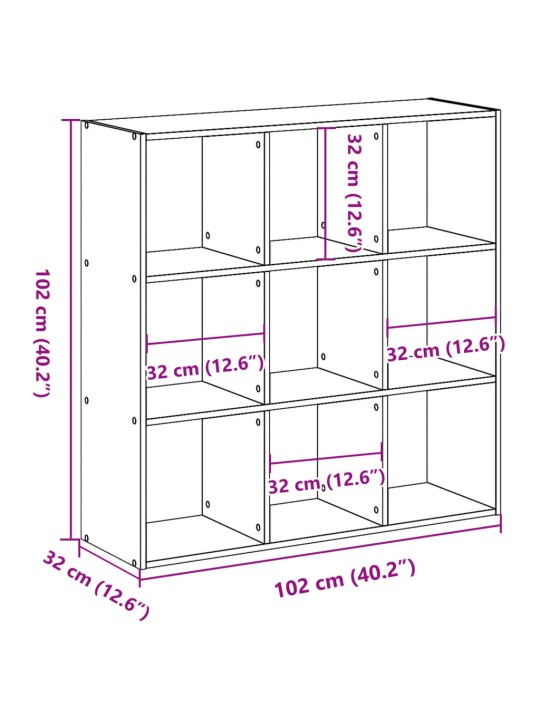 Raamatualus, hall sonoma tamm, 102x32x102 cm, tehispuit