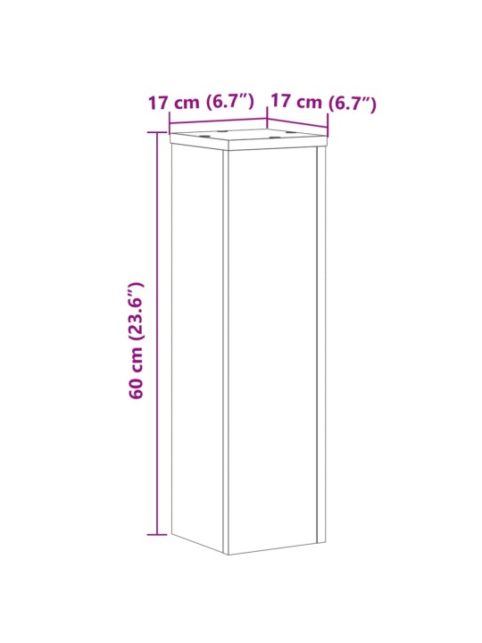 Taimealused 2 tk, sonoma tamm, 17 x 17 x 60 cm, tehispuit