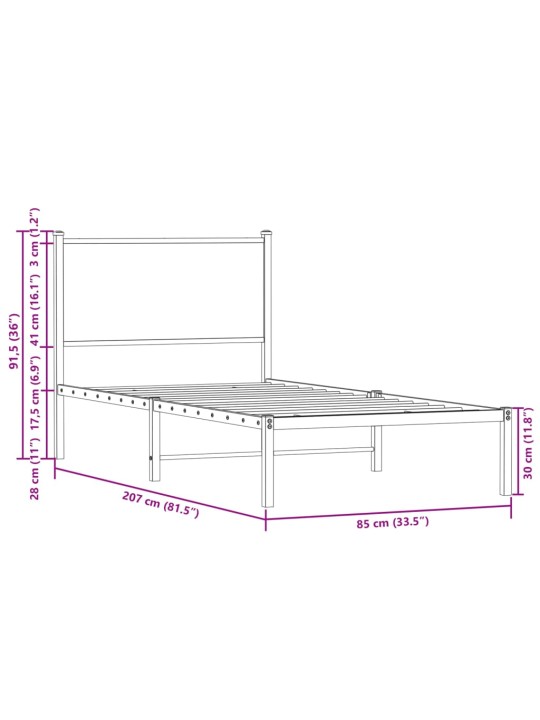 Metallist voodiraam ilma madratsita suitsutatud tamm 80x200 cm