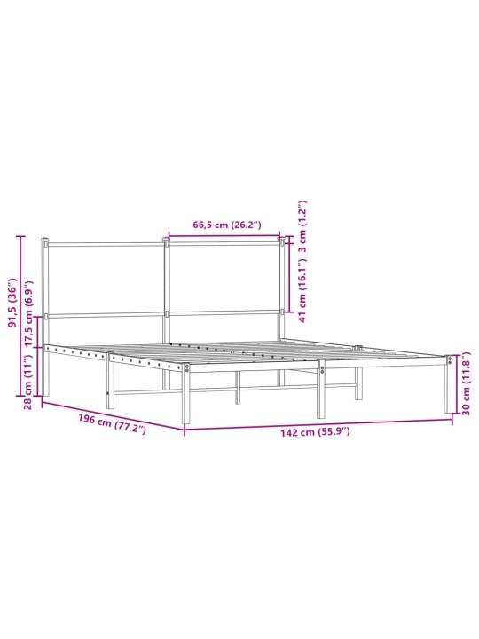 Metallist voodiraam ilma madratsita suitsutatud tamm 137x190 cm