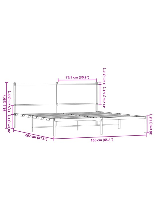 Metallist voodiraam ilma madratsita suitsutatud tamm 160x200 cm