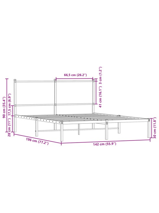 Metallist voodiraam ilma madratsita pruun tamm 137x190 cm