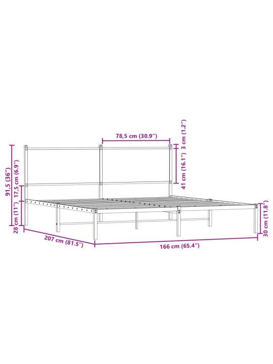 Metallist voodiraam ilma madratsita pruun tamm 160x200 cm