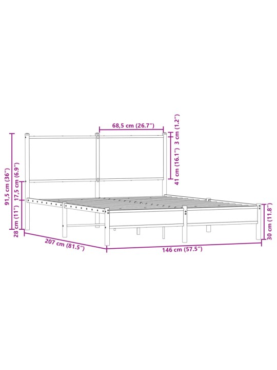 Metallist voodiraam ilma madratsita suitsutatud tamm 140x200 cm