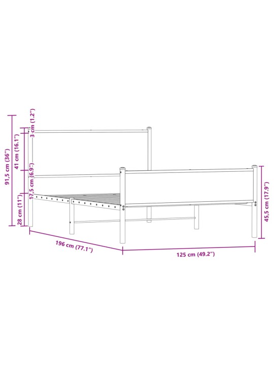 Metallist voodiraam peatsi ja jalutsiga pruun tamm 120x190cm