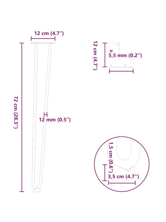 KONSOOLLAUA JUUKSENÕELJALAD 4 TK, MUSTAD, 72 CM, TÄISTERAS