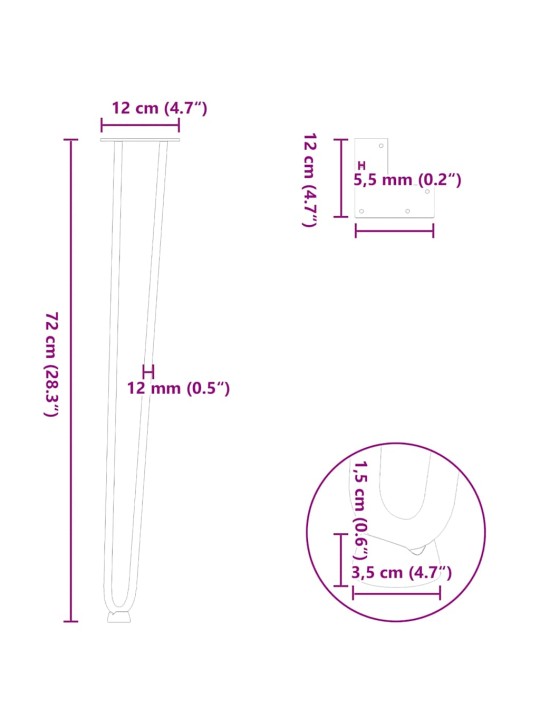 KONSOOLLAUA JUUKSENÕELJALAD 4 TK, VALGED, 72 CM, TÄISTERAS
