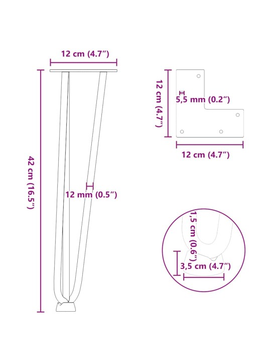 JUUKSENÕELJALAD KOHVILAUALE, 4 TK, ANTRATSIITHALL, 42 CM, TÄISTERAS