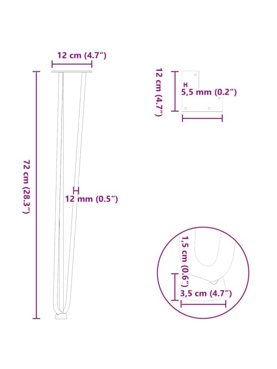 KONSOOLLAUA JUUKSENÕELJALAD 4 TK, MUSTAD, 72 CM, TÄISTERAS