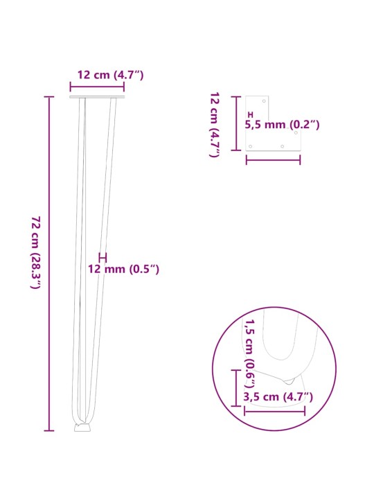 KONSOOLLAUA JUUKSENÕELJALAD 4 TK, VALGED, 72 CM, TÄISTERAS