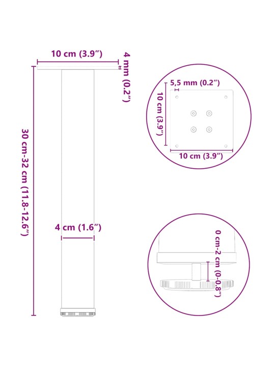 Kohvilaua jalad, 4 tk, must, 30-32 cm teras