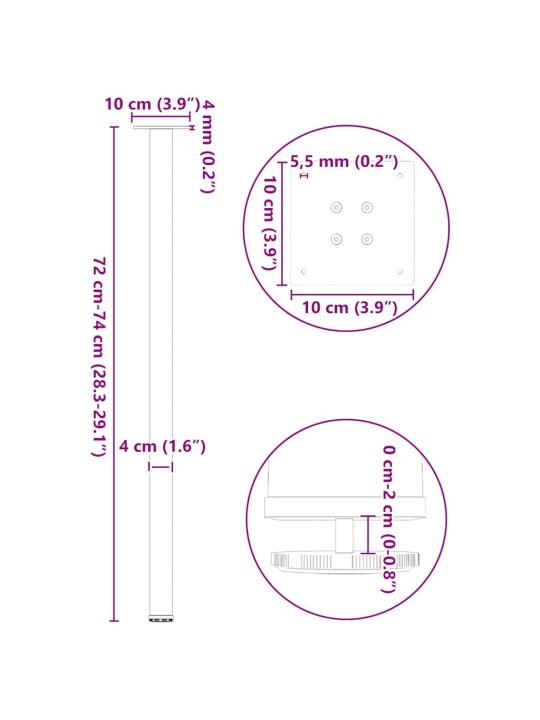 Kohvilaua jalad, 4 tk, antratsiithall, 72-74 cm teras