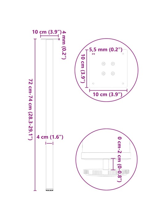 KONSOOLLAUA JALAD 4 TK, NATURAALNE TERAS, 72–74 CM, TERAS