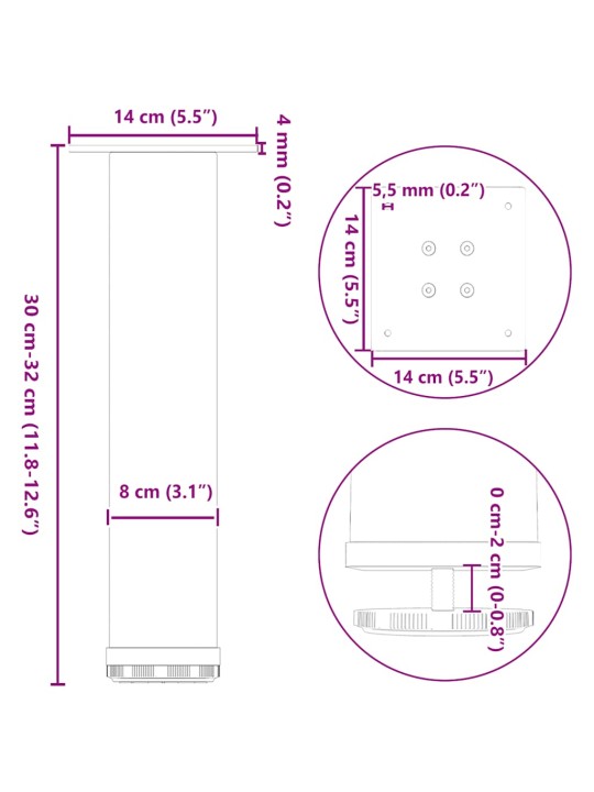 Kohvilaua jalad, 4 tk, must, 30-32 cm teras