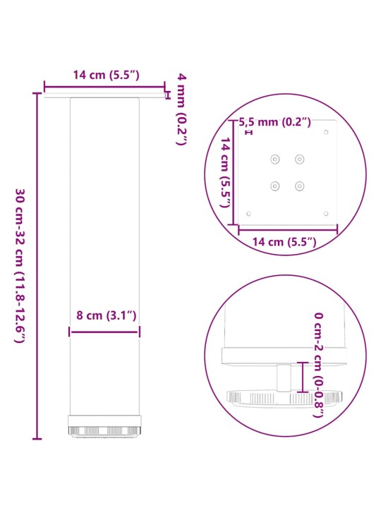 Kohvilaua jalad, 4 tk, valge, 30-32 cm teras