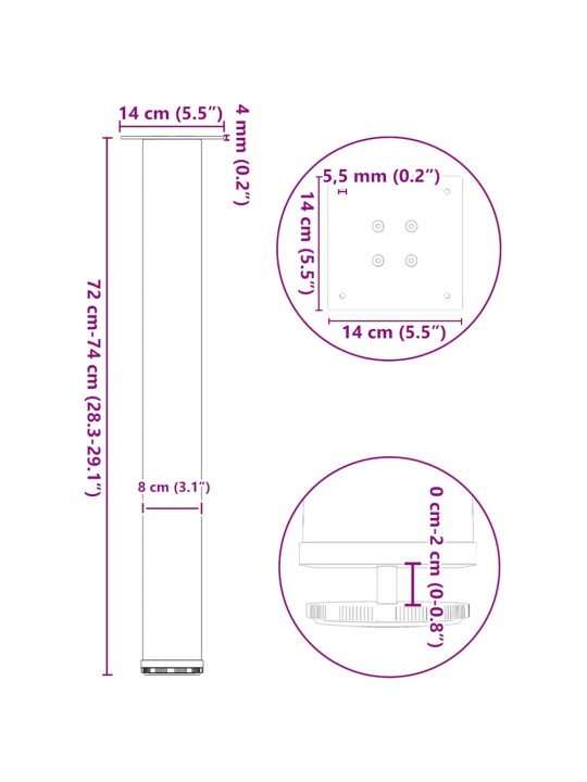 Kohvilaua jalad, 4 tk, valge, 72-74 cm teras