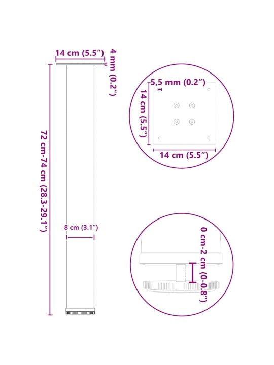 KONSOOLLAUA JALAD 4 TK, NATURAALNE TERAS, 72–74 CM, TERAS