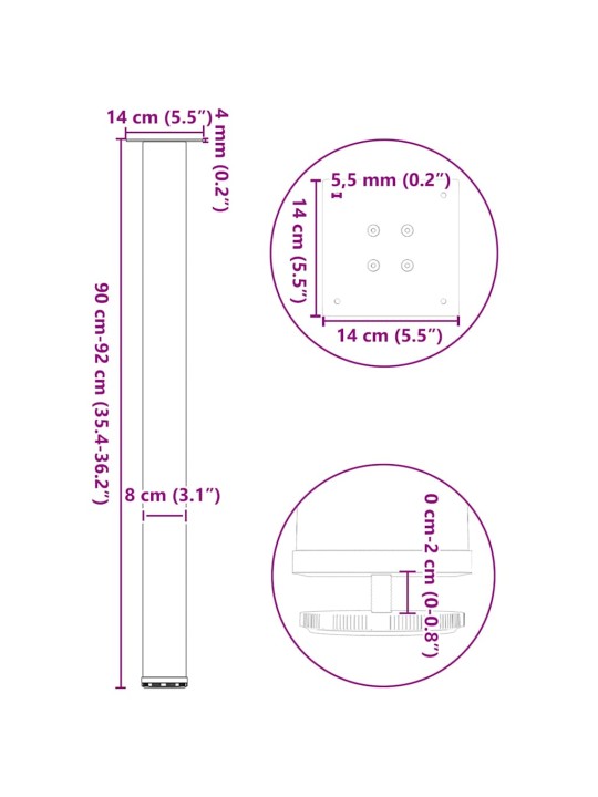 Kohvilaua jalad, 4 tk, must, 90-92 cm teras