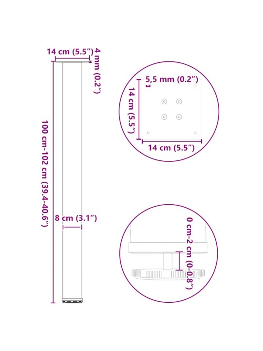 Kohvilaua jalad, 4 tk, must, 100-102 cm teras