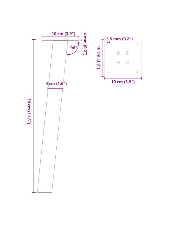 Kohvilaua jalad, 4 tk, must, 30 cm teras