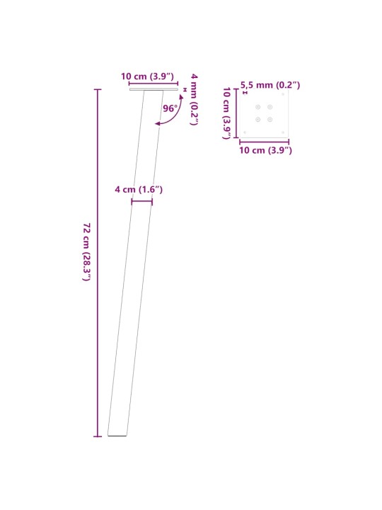 Kohvilaua jalad, 4 tk, must, 72 cm teras