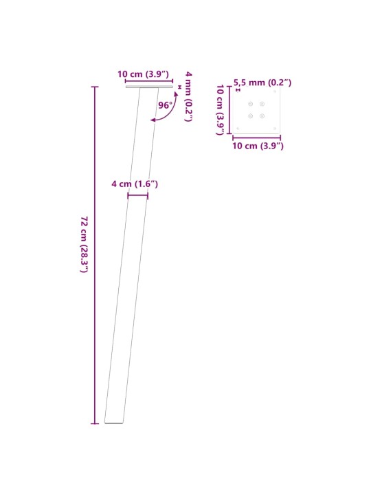 Kohvilaua jalad, 4 tk, antratsiithall, 72 cm teras