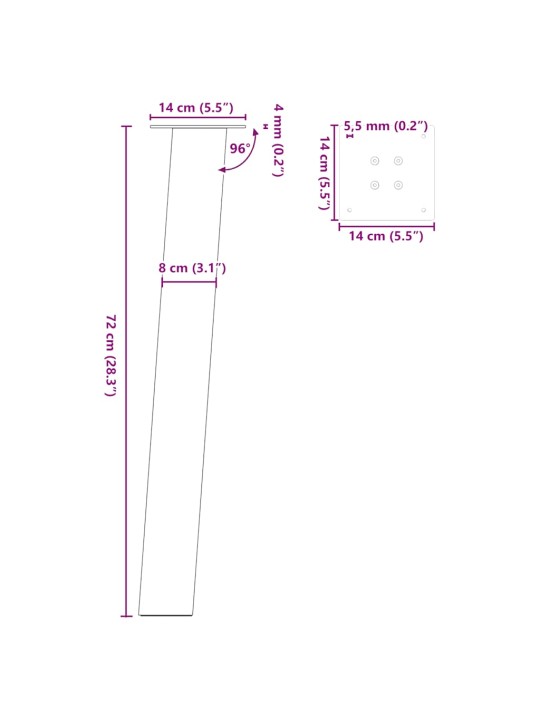 Kohvilaua jalad, 4 tk, must, 72 cm teras