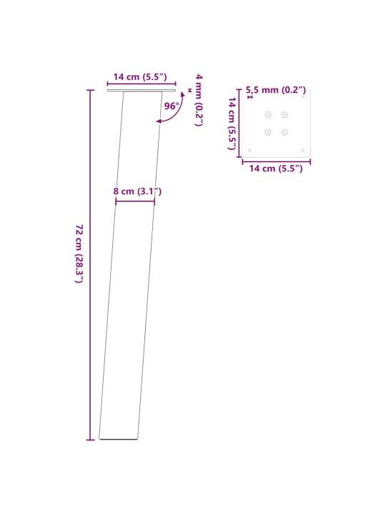 Kohvilaua jalad, 4 tk, antratsiithall, 72 cm teras