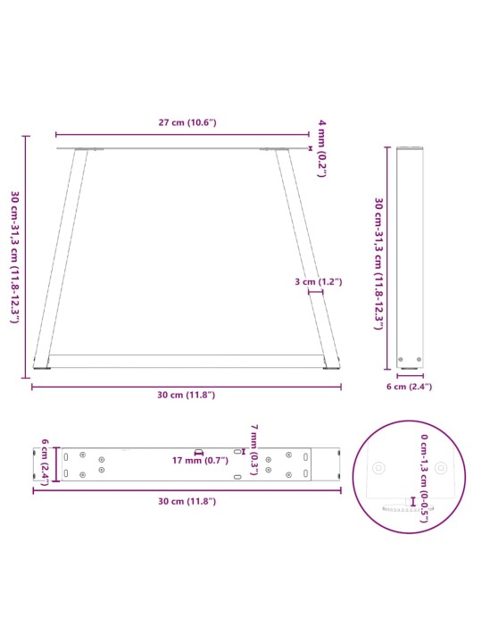 KOHVILAUA JALAD V-KUJULISED 2 TK, ANTRATSIITHALL, 30 X (30-31,3) CM, TERAS