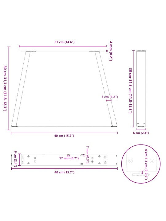 KOHVILAUA JALAD V-KUJULISED 2 TK, ANTRATSIITHALL, 40 X (30-31,3) CM, TERAS